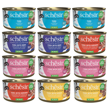 SCHESIR MOKRA KARMA DLA KOTA MIX SMAKÓW W GALARETCE PUSZKA 12x85g