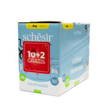 SCHESIR KARMA DLA KOTA TUŃCZYK OKOŃ SASZETKA 12x85g PAKIET 10+2 GRATIS 
