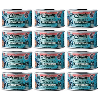  ŁAPSIE FOR CAT MOKRA KARMA DLA KOTA TUŃCZYK Z KREWETKAMI W BULIONIE PUSZKA 12x80g